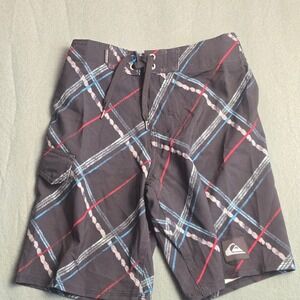 Quiksilver Boys Plaid Board‎ Shorts Black Red Blue Swim Trunks Size 7 NWT